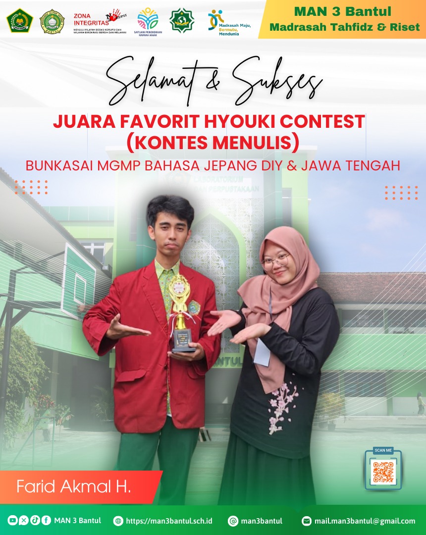 Siswa MAN 3 Bantul, Farid Akmal berhasil menjadi juara favorit Hyouki Contest Bunkasai MGMP Bahasa Jepang DIY-Jateng 2025