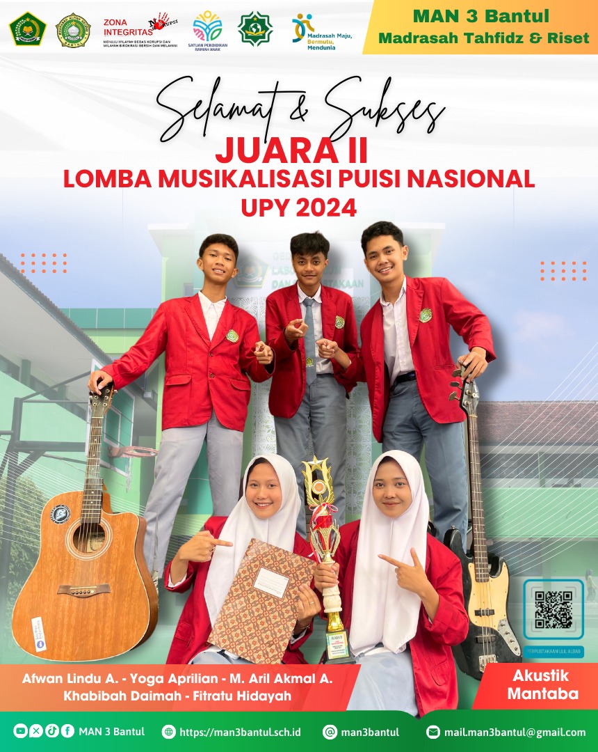 Tim Akustik MAN 3 Bantul Juara II Lomba Musikalisasi Puisi Nasional UPY 2024