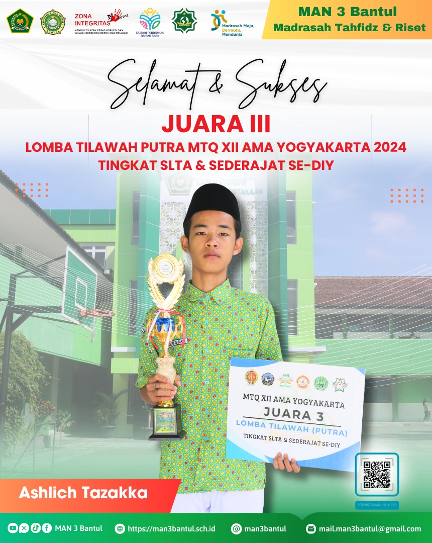 Juara III Lomba Tilawah Putra MTQ XII AMA Yogyakarta 2024 Tingkat DIY