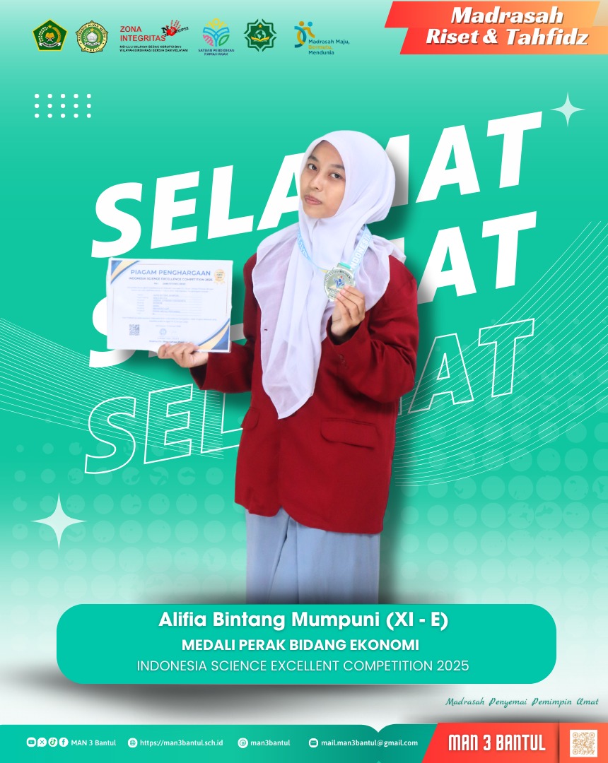 Selamat atas prestasi Ananda Alifia Bintang Mumpuni atas raihan medali perak bidang ekonomi