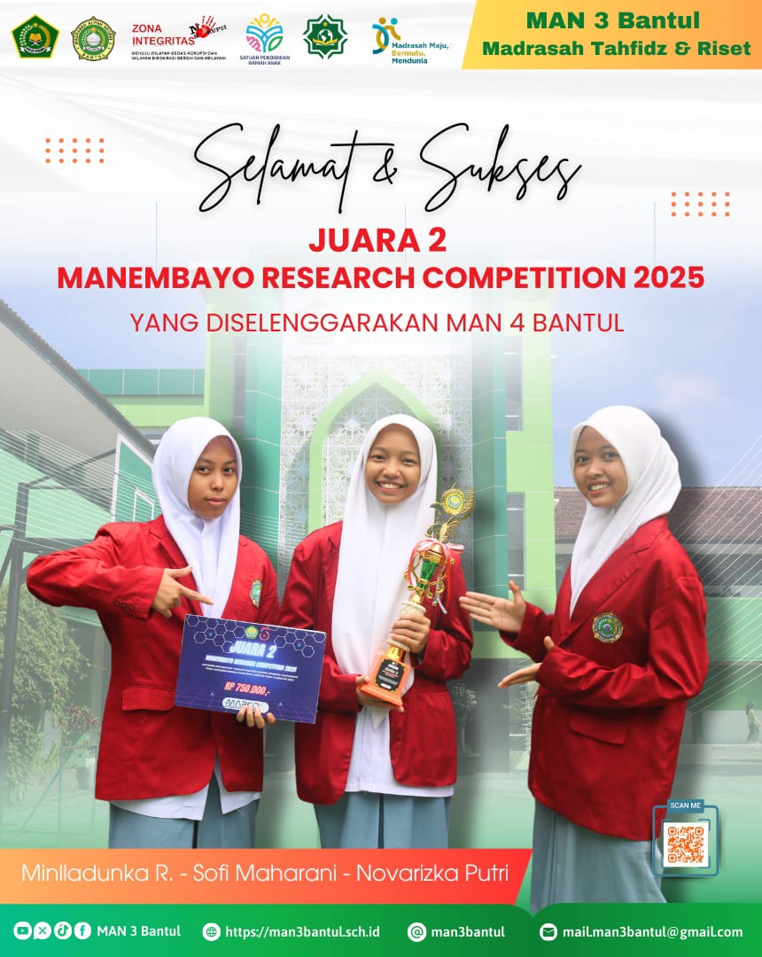 Tim 1 Excellent Researcher Club (ERC) MAN 3 Bantul Raih Juara 2 Manembayo Research Competition (MARCO)