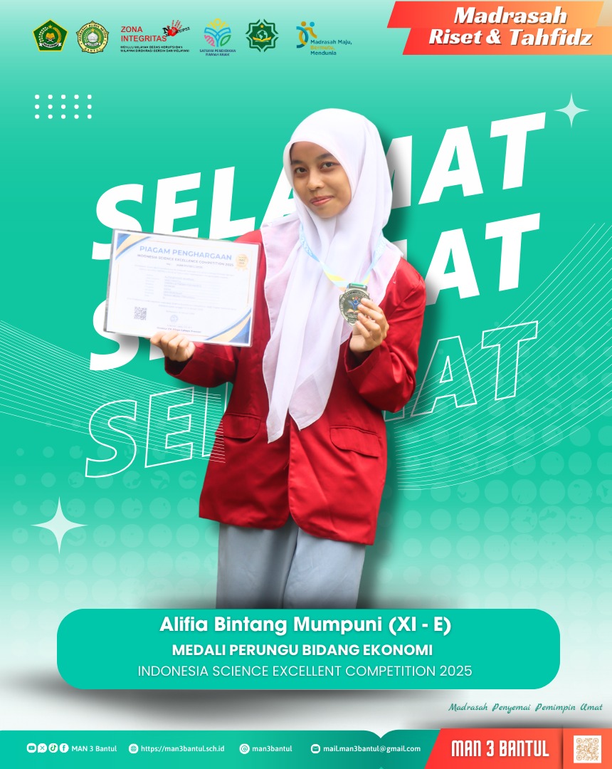 Selamat atas prestasi Ananda Alifia Bintang Mumpuni atas raihan medali perunggu bidang ekonomi